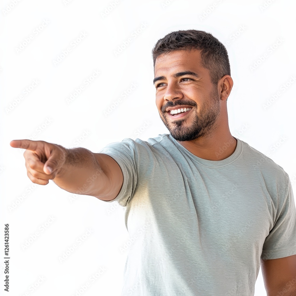 Young Man Smiling and Pointing Outdoor in Bright Natural Light Young Man Smiling and Pointing Outdoor in Bright Natural Light