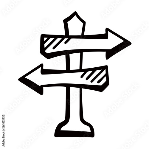 Hand-drawn directional signpost with two arrows