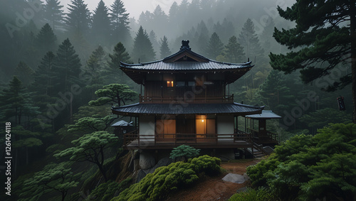Chinese temple on a mountain cliff