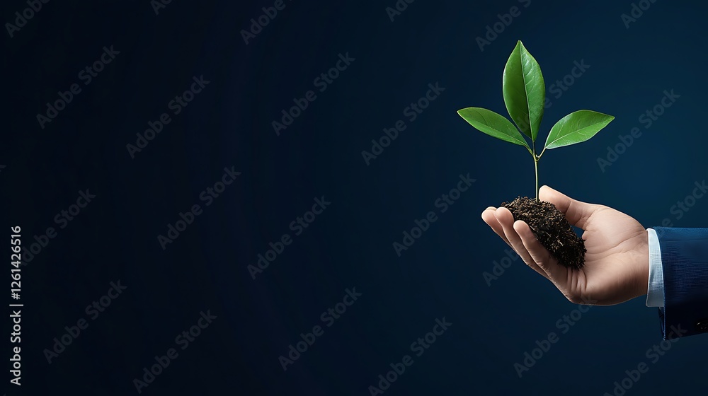 Left Hand of Businessman Holding Plant