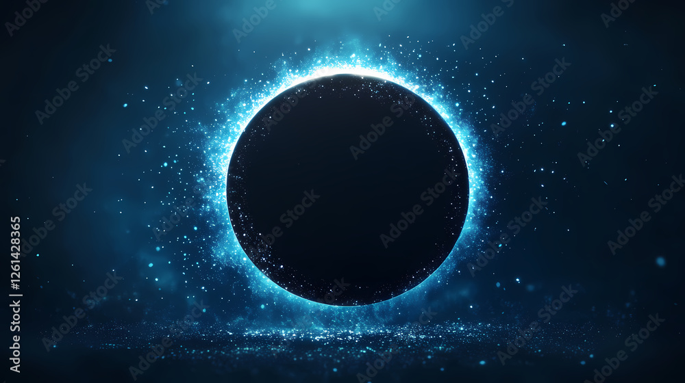 Midnight blue circle of shiny glowing dust spots, clear magic effect with digital, futuristic, technology concept. Eclipse-Fueled Magic. Illustration Midnight blue circle of shiny glowing dust spots, clear magic effect with digital, futuristic, technology concept. Eclipse-Fueled Magic. Illustration