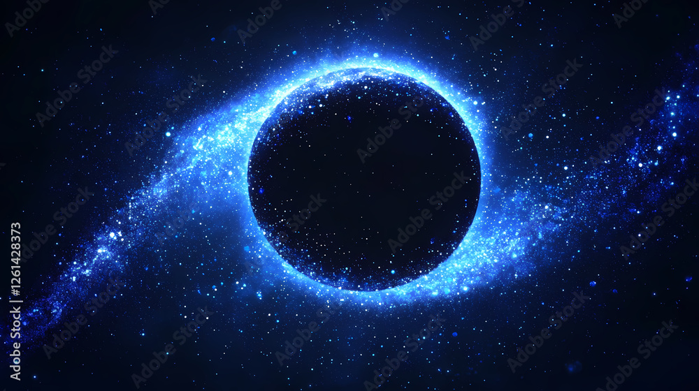 Midnight blue circle of shiny glowing dust spots, clear magic effect with digital, futuristic, technology concept. Eclipse-Fueled Magic. Illustration Midnight blue circle of shiny glowing dust spots, clear magic effect with digital, futuristic, technology concept. Eclipse-Fueled Magic. Illustration