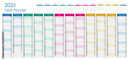2025 colorful year planner. Vector design.