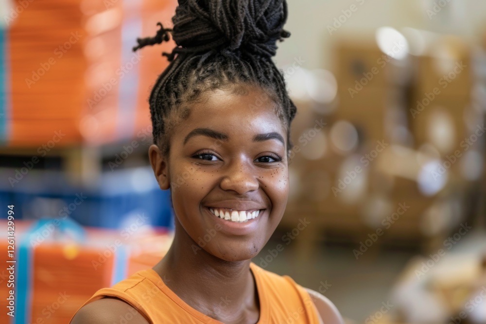 Fototapeta premium Young African American female volunteer at community center