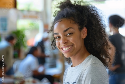 Young African American female volunteer at community center