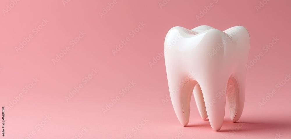 A white tooth model set against a soft pink background, emphasizing oral health with clean, professional visuals A white tooth model set against a soft pink background, emphasizing oral health with clean, professional visuals
