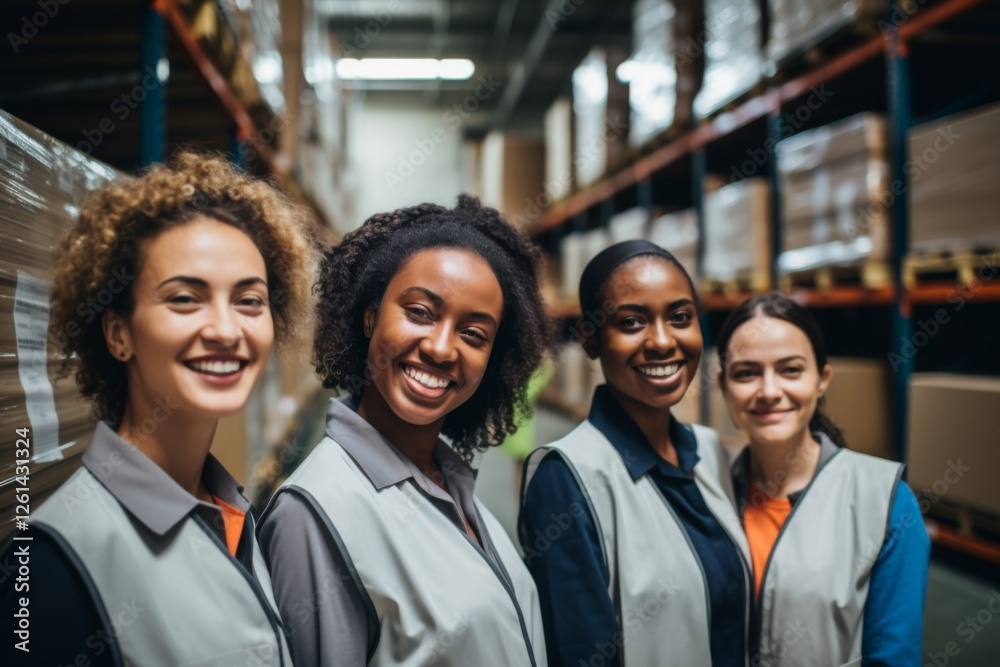 Fototapeta premium Smiling portrait of a young and diverse group of female warehouse workers