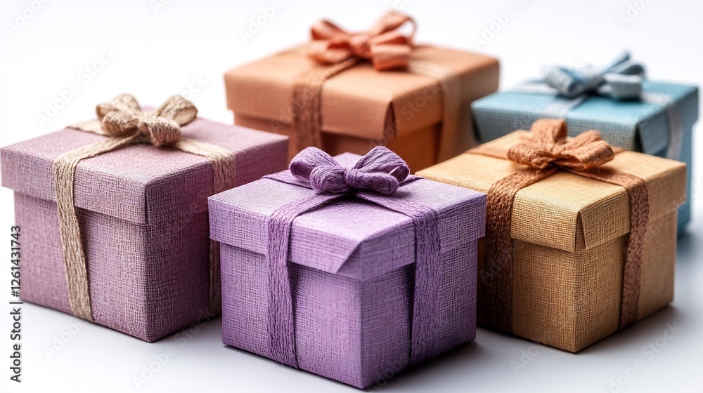 Obraz premium Bright stock photo of colorful gift boxes isolated on a transparent background for event or holiday promotions