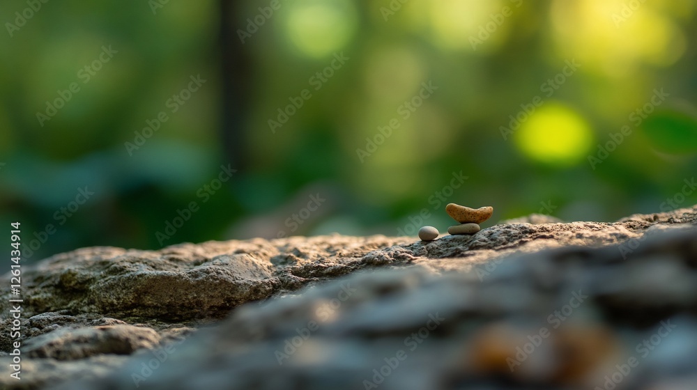 Balanced stones on rock, forest bokeh background. Balanced stones on rock, forest bokeh background.