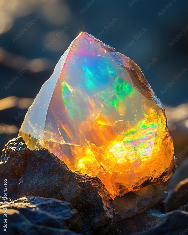 Fototapeta premium Close-Up Shiny Opal Iridescent Crystal Pattern with Reflective Textures