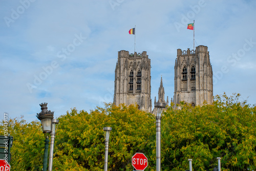St. Michael & St. Gudula Cathedral over the trees. photo