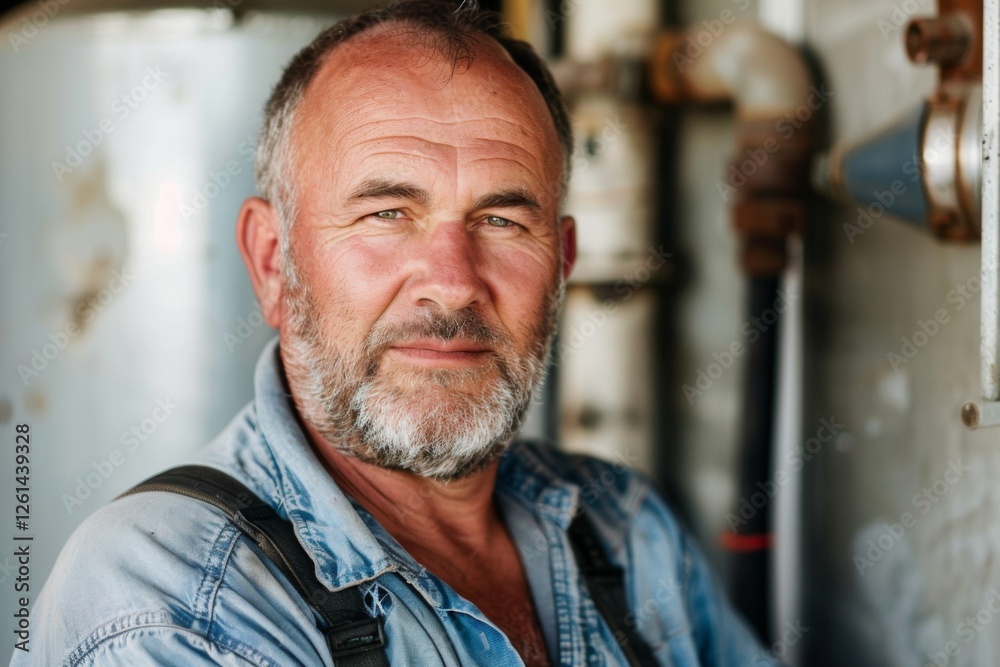 Obraz premium Portrait of a middle aged Caucasian male plumber