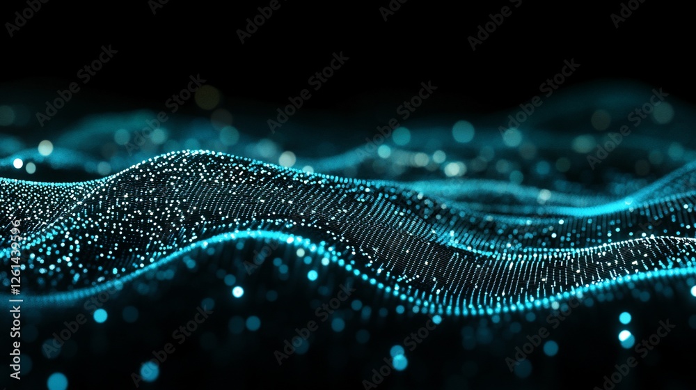 Abstract blue wave of particles on dark background. Abstract blue wave of particles on dark background.