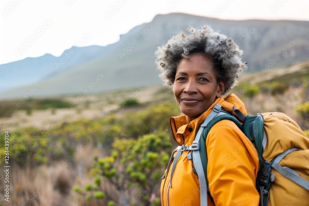 Naklejka premium Portrait of a middle aged African American woman hiking