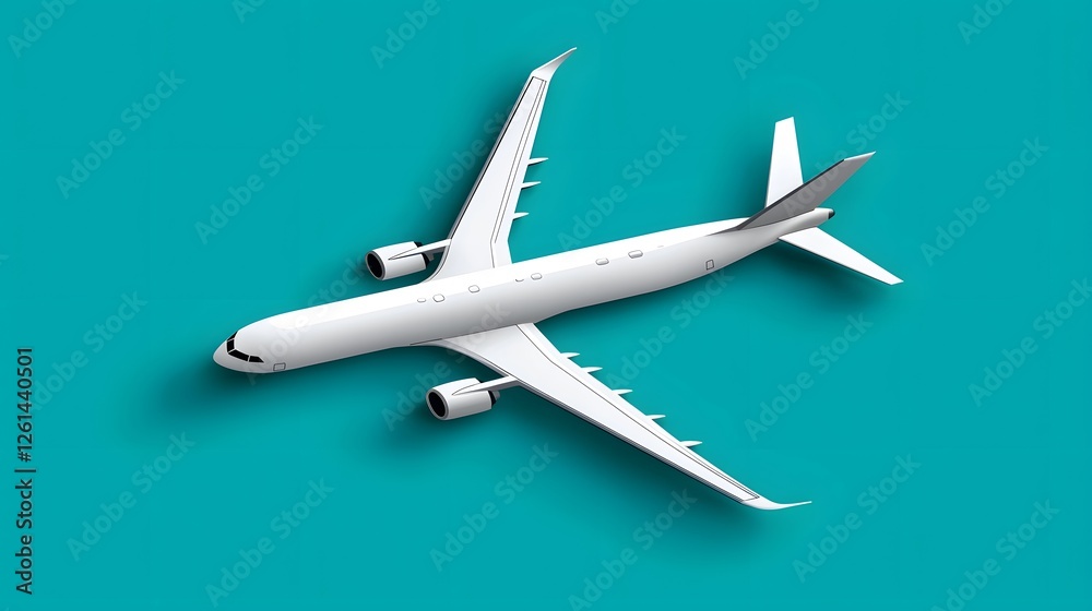 White Airplane Model Over Turquoise Background with Shadow Effect White Airplane Model Over Turquoise Background with Shadow Effect