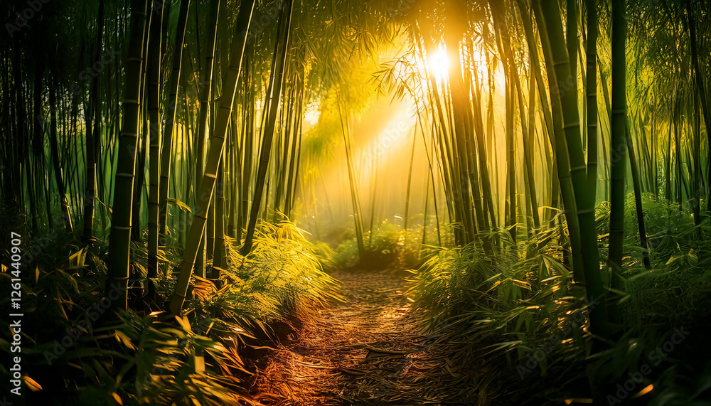 sunset in the bamboo forest