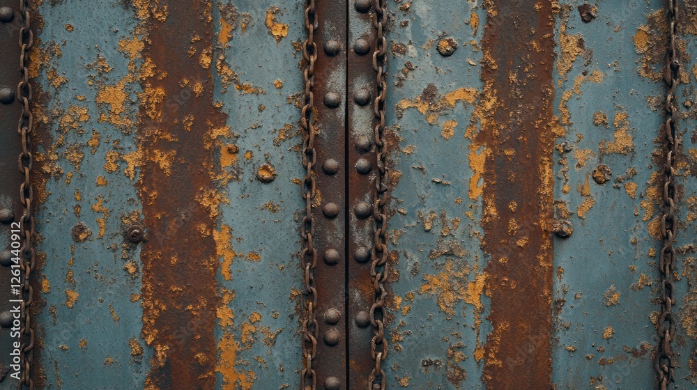 Rusty Metal Texture: Weathered Steel Gate with Chains Rusty Metal Texture: Weathered Steel Gate with Chains