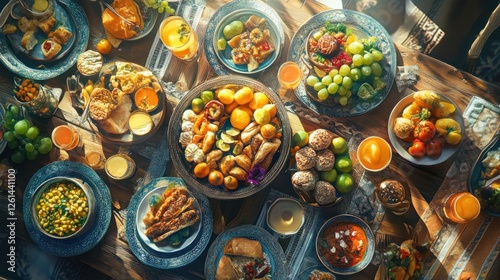 A bountiful harvest of global flavors presented on a rustic wooden table