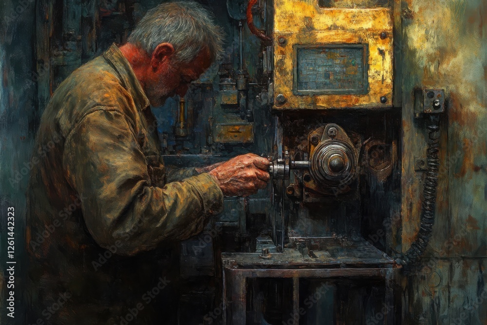 Craftsman Working with Metal Machinery in Industrial Workshop Craftsman Working with Metal Machinery in Industrial Workshop