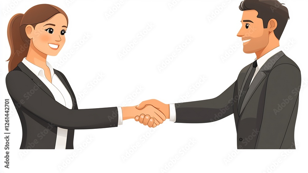 Businesswoman and businessman shaking hands and smiling confidently on a transparent background Businesswoman and businessman shaking hands and smiling confidently on a transparent background