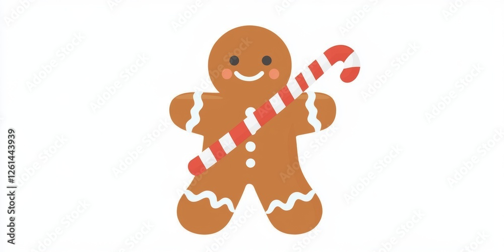 Obraz premium Cute gingerbread man holding a candy cane during the festive holiday season at a cheerful celebration