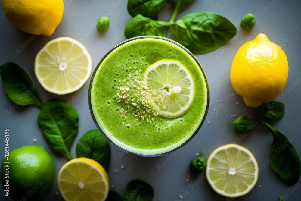 Above view of a green healthy smoothie shake Above view of a green healthy smoothie shake