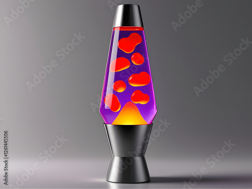 A vibrant lava lamp with flowing orange and purple bubbles, creating a mesmerizing retro ambiance. photo
