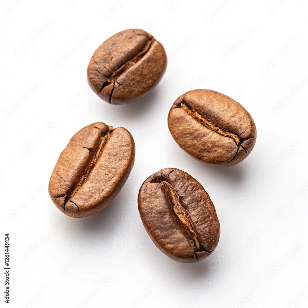 Close-Up of Single Coffee Bean on White Background, Highlighting Texture and Shine Close-Up of Single Coffee Bean on White Background, Highlighting Texture and Shine