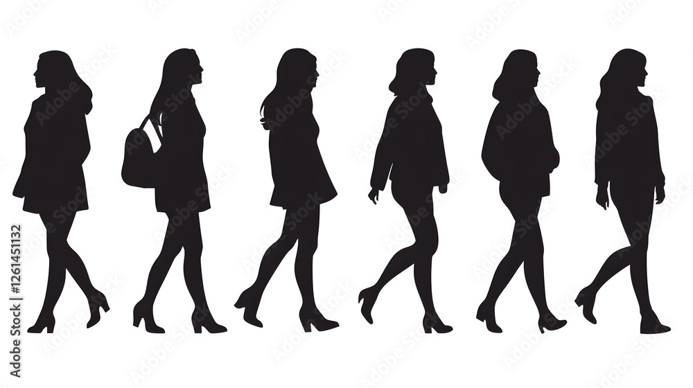 Silhouette of Women Walking in Various Poses and Styles Silhouette of Women Walking in Various Poses and Styles