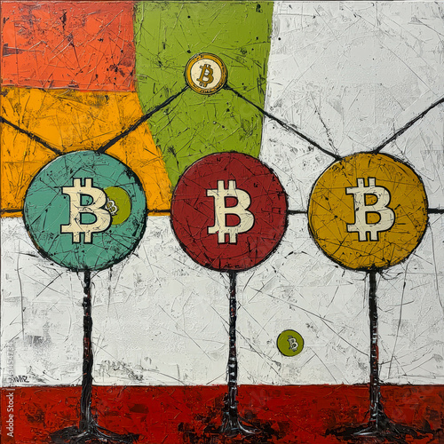 Abstract Art Representing Cryptocurrency Concept with Bitcoin Symbols photo