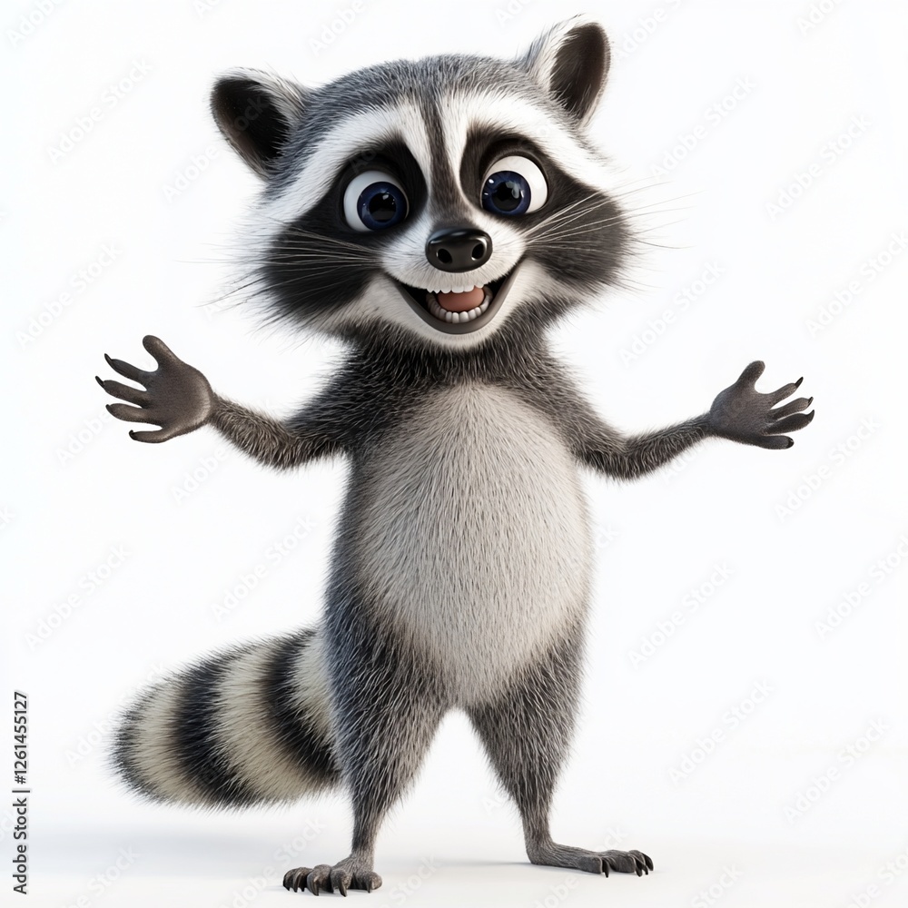 Cheerful cartoon raccoon with open arms on white background. Cheerful cartoon raccoon with open arms on white background.
