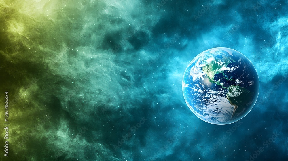 Naklejka premium Stunning Earth Surrounded by Colorful Cosmic Clouds in Space