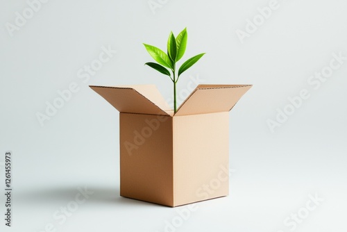 Small plant is growing out of a cardboard box