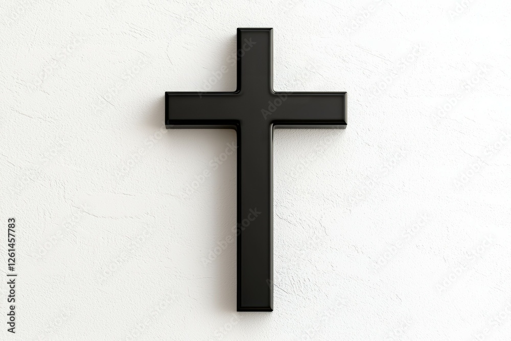 Black cross is on a white wall Black cross is on a white wall