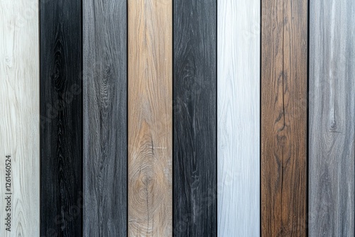 Variety of wooden planks display in different shades and textures photo