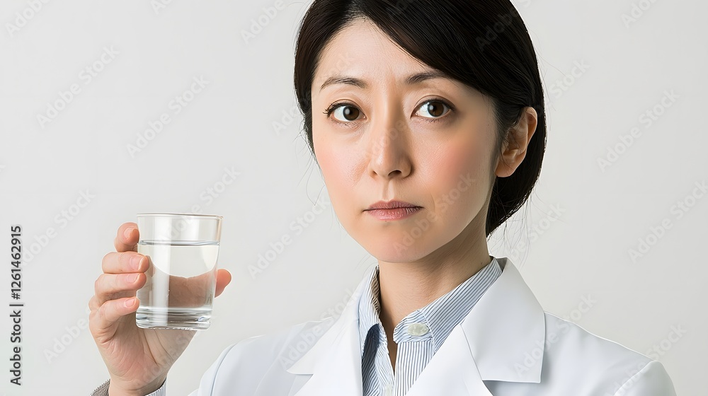 Professional Woman Holding a Glass of Clear Water in Clinic Setting Professional Woman Holding a Glass of Clear Water in Clinic Setting