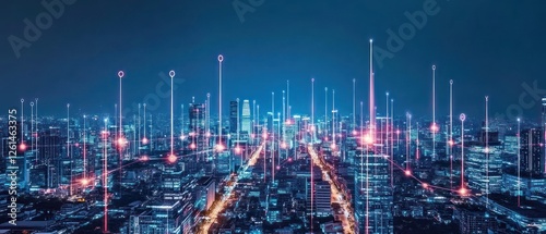 Futuristic Cityscape at Night: A Symphony of Lights and Connections