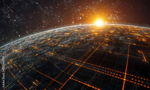 Global network sunrise space futuristic technology
