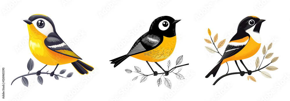 Colorful Birds on Branches Illustration Colorful Birds on Branches Illustration