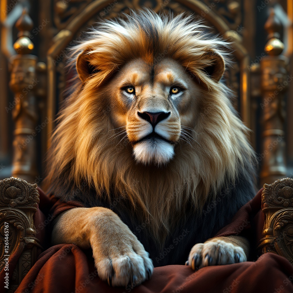 Fototapeta premium Majestic Lion Sitting on a Throne