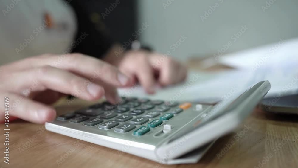 Close up of man hand using calculator Executive hands doing accounting using calculator Financial Business Accountant Close up of man hand using calculator Executive hands doing accounting using calculator Financial Business Accountant