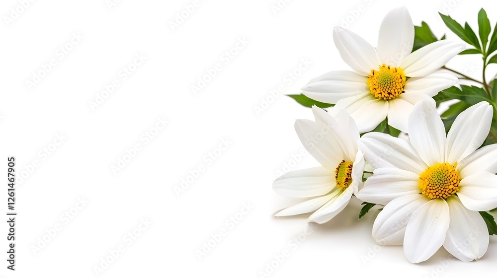 Obraz premium Beautiful White Flowers with Yellow Centers on Bright Background