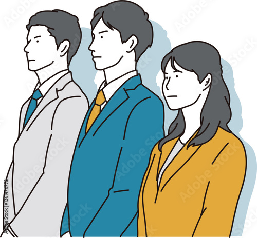 結束力と眼差しが熱いビジネスパーソンのシンプルイラスト