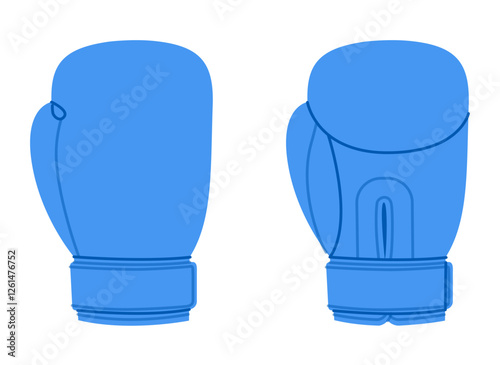 Boxing Gloves blue cartoon Fashion hand Sport accessory clothing technical illustration garment. Vector front palm back view for Men, women, unisex style flat sketch outline on white background