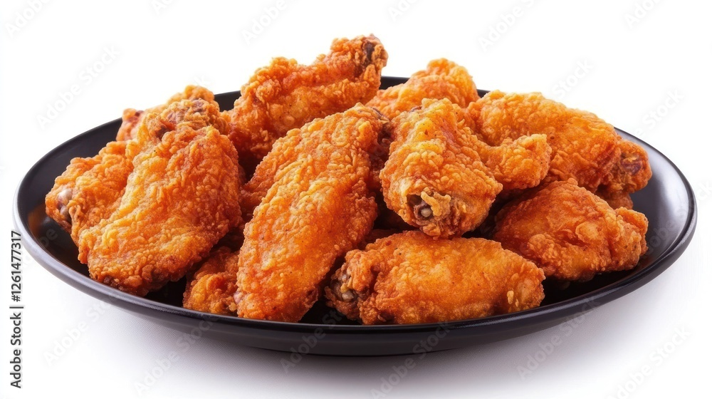 A plate of crispy fried chicken wings, ready to be served as a delicious meal or snack. A plate of crispy fried chicken wings, ready to be served as a delicious meal or snack.