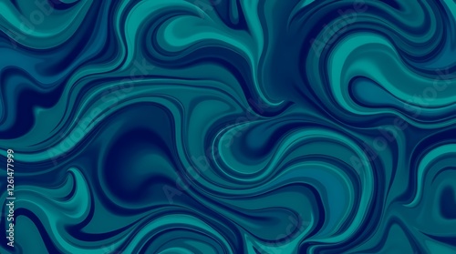 Abstract seamless pattern, swirling organic shapes, deep teal, emerald green, and sapphire blue, fluid motion, digital art, dynamic composition, smooth gradients.