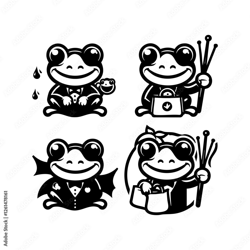 Fototapeta premium Charming Frog Character Cute Vector Logo Illustration Playful Amphibian Mascot Design