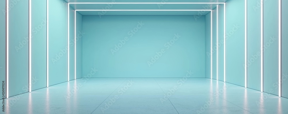 Fototapeta premium Bright and Modern Empty Studio Space with Turquoise Walls