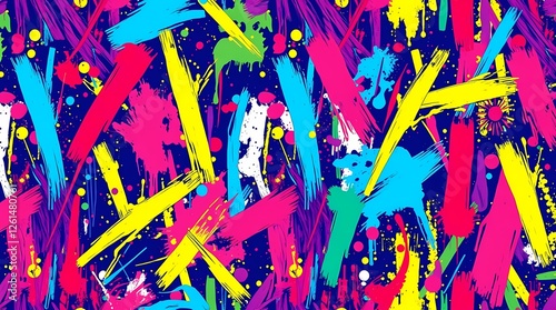 An energetic seamless pattern of colorful splatters and brushstrokes, rendered in a vibrant rainbow palette, with an abstract expressionist style, featuring a dynamic and free-flowing .