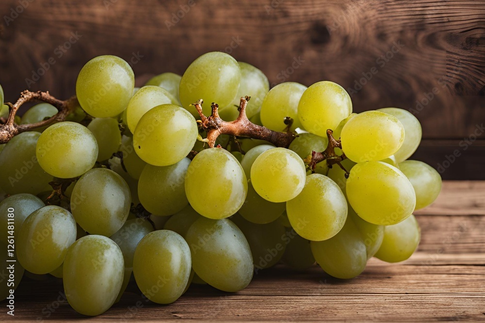 Green grapes on a wooden table Green grapes on a wooden table
